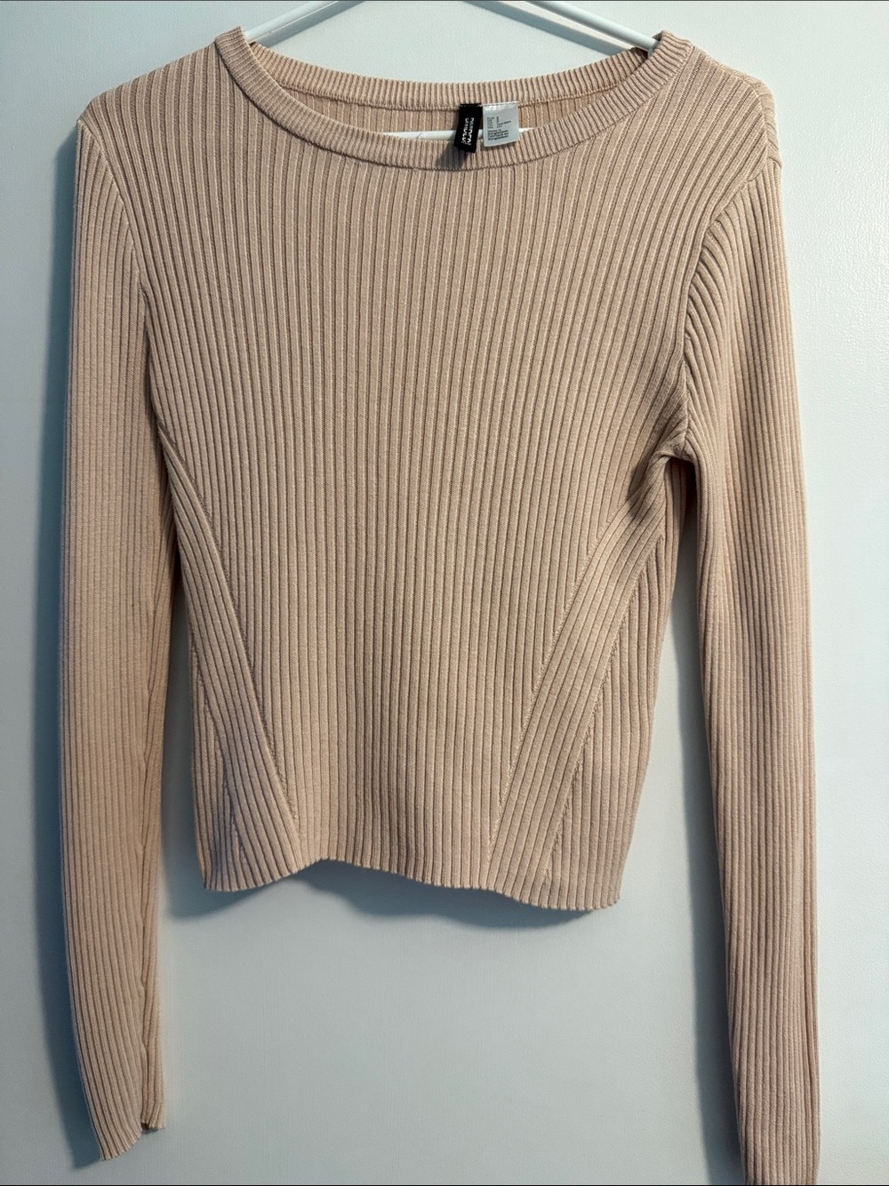 H&M Ribbed Long-Sleeve Top in Baby Pink